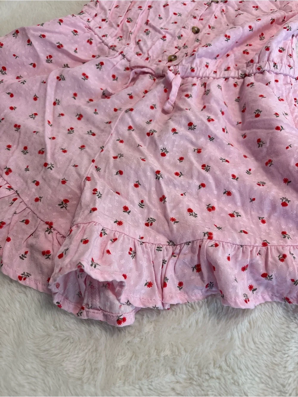 Girls' Pink floral Print Tie-Waist Romper small 6/7